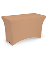 Tan rectangle stretch table cloth with 4 foot design
