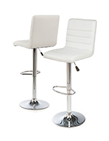 Adjustable Height Bar Stool, White Faux Leather