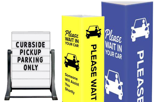 Coronavirus safety curbside pickup signs and fixtures