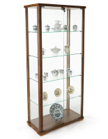 31.5-inch wide 4-shelf glass curio cabinet in walnut finish