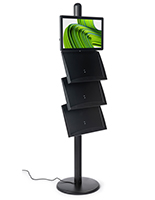 Black brochure stand with digital sign