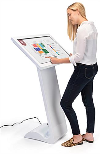White touch screen monitor kiosk with interactive display