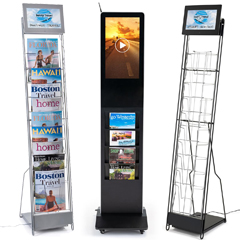 Digital magazine holders featuring video advertising screens