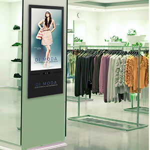 Branded wall mount digital sign in an upscale retail setting