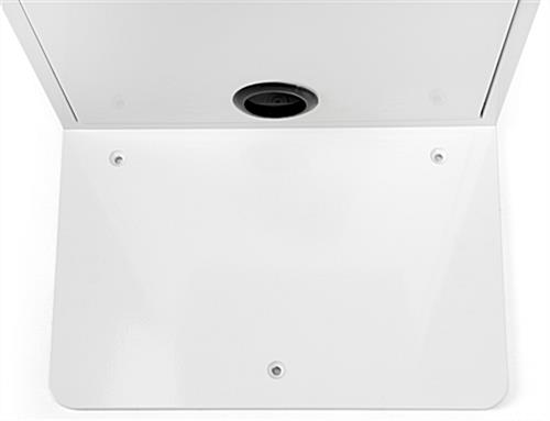 White iPad floor stand kiosk with 3 holes in base for bolting to floor