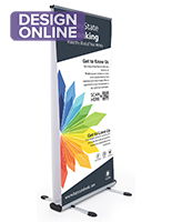 Wide outdoor double-sided banner stand digitally printed