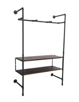 Pipe Outrigger Wall Unit with 2 Dark Brown Shelves
