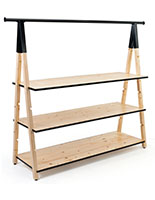Geometric wooden a frame clothing rack with base shelves