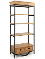 French industrial bookshelf etagere with 4 shelves and black metal accents