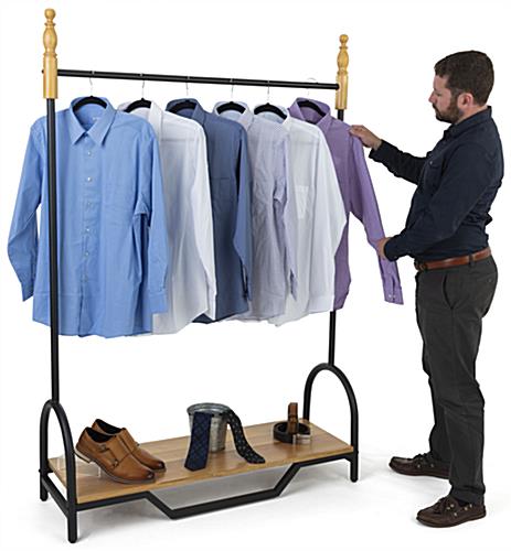 Easy to setup vintage clothes rack for boutique with base shelf 