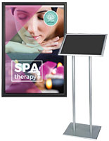 Wall and floor-standing poster displays for spas and salons