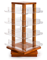 Spinning wooden literature holder with four tiers of shelves