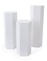 Set of 3 hexagonal gallery pedestals with 30, 36 and 42 inch tall styles