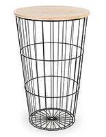 Wood top iron storage basket with black powder coated finish