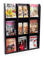 30.0 inch x 36.8 inch black finish magazine rack with dividers to fit both brochures and catalogs