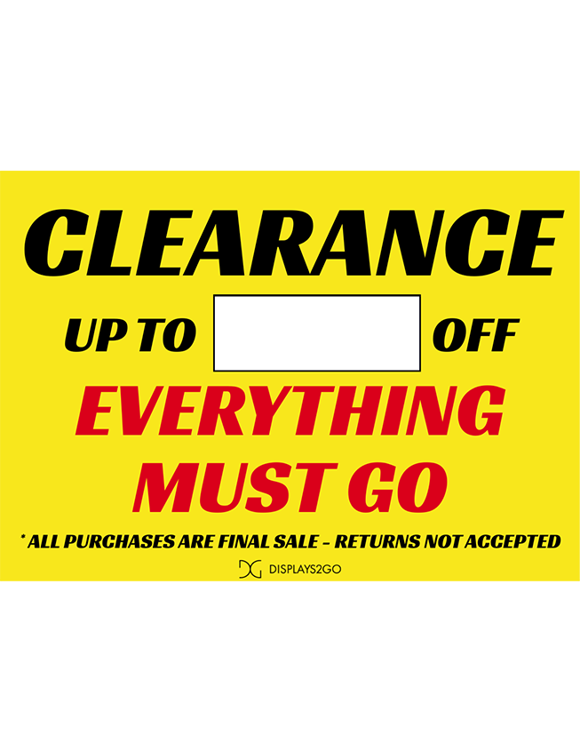 Clearance, Everything Must Go printable sign